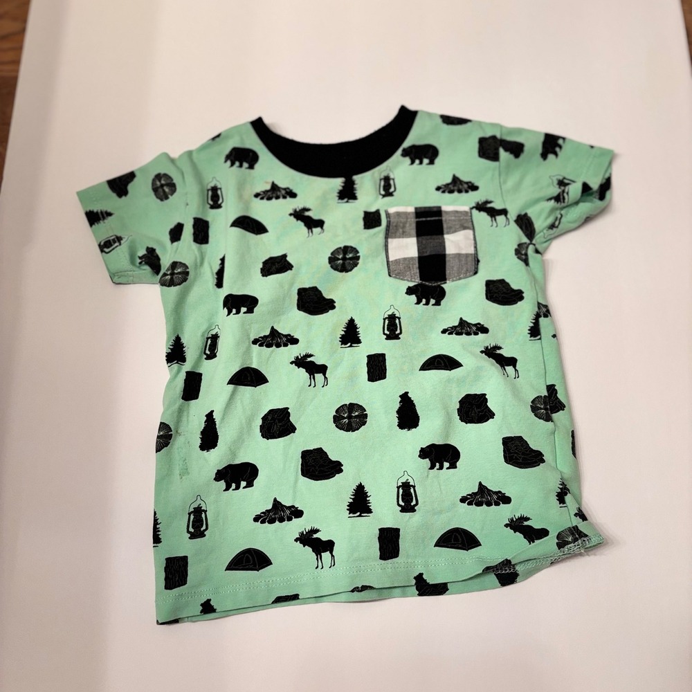 Baileys Blossoms Kids Graphic Tee‎ Mint Green Black Woodland Animals Size 18 24M